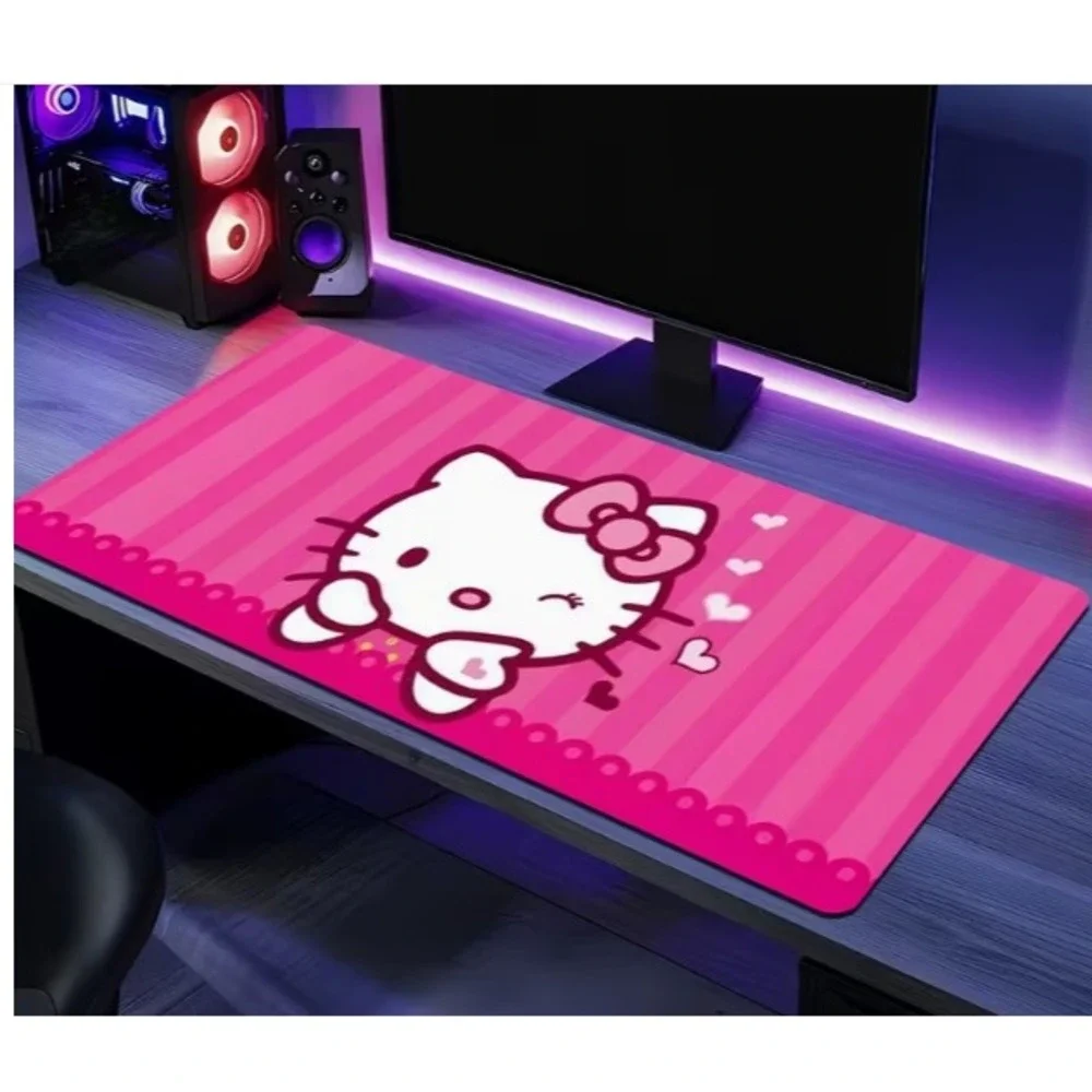 Hello Kitty Pink Striped Desk Mat Large Gaming Mouse Pad Sanrio 70x30cm Kawaii